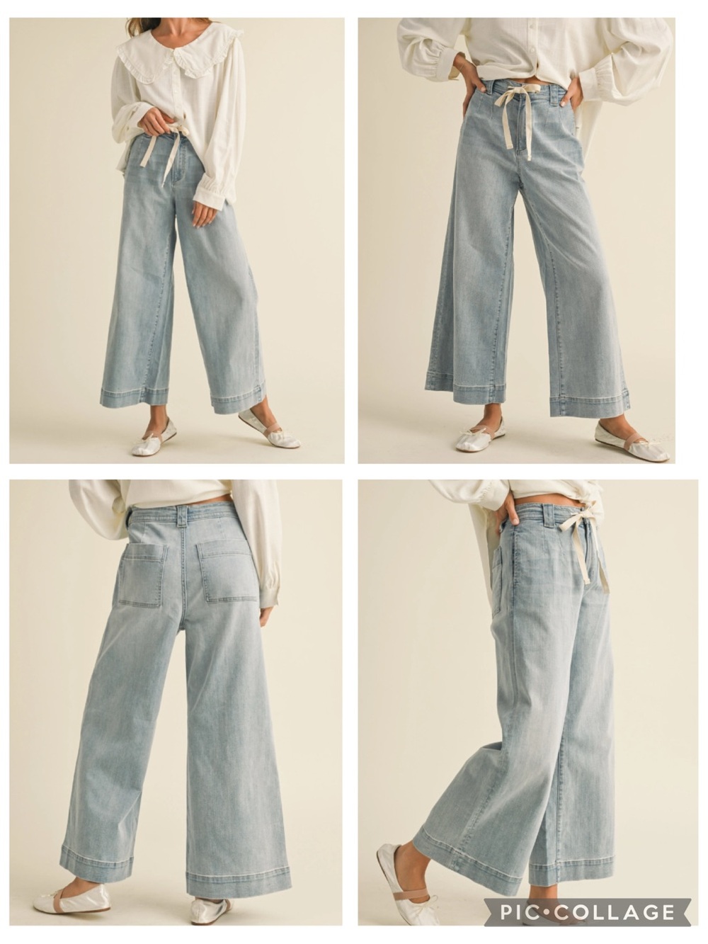 Miou Muse - Wide Leg Washed Denim with Tie Fronts Women’s size small